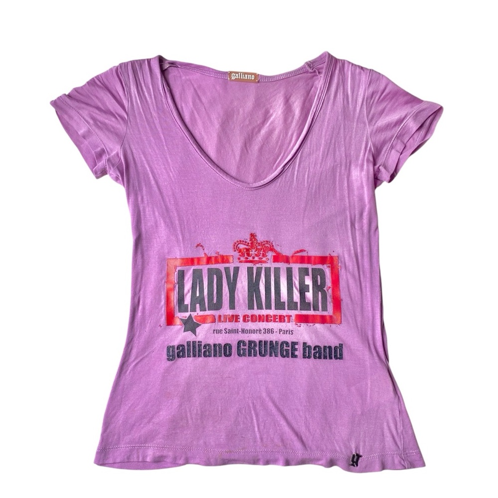 Galliano Lady Killer Grunge Band Lavender Graphic Tee